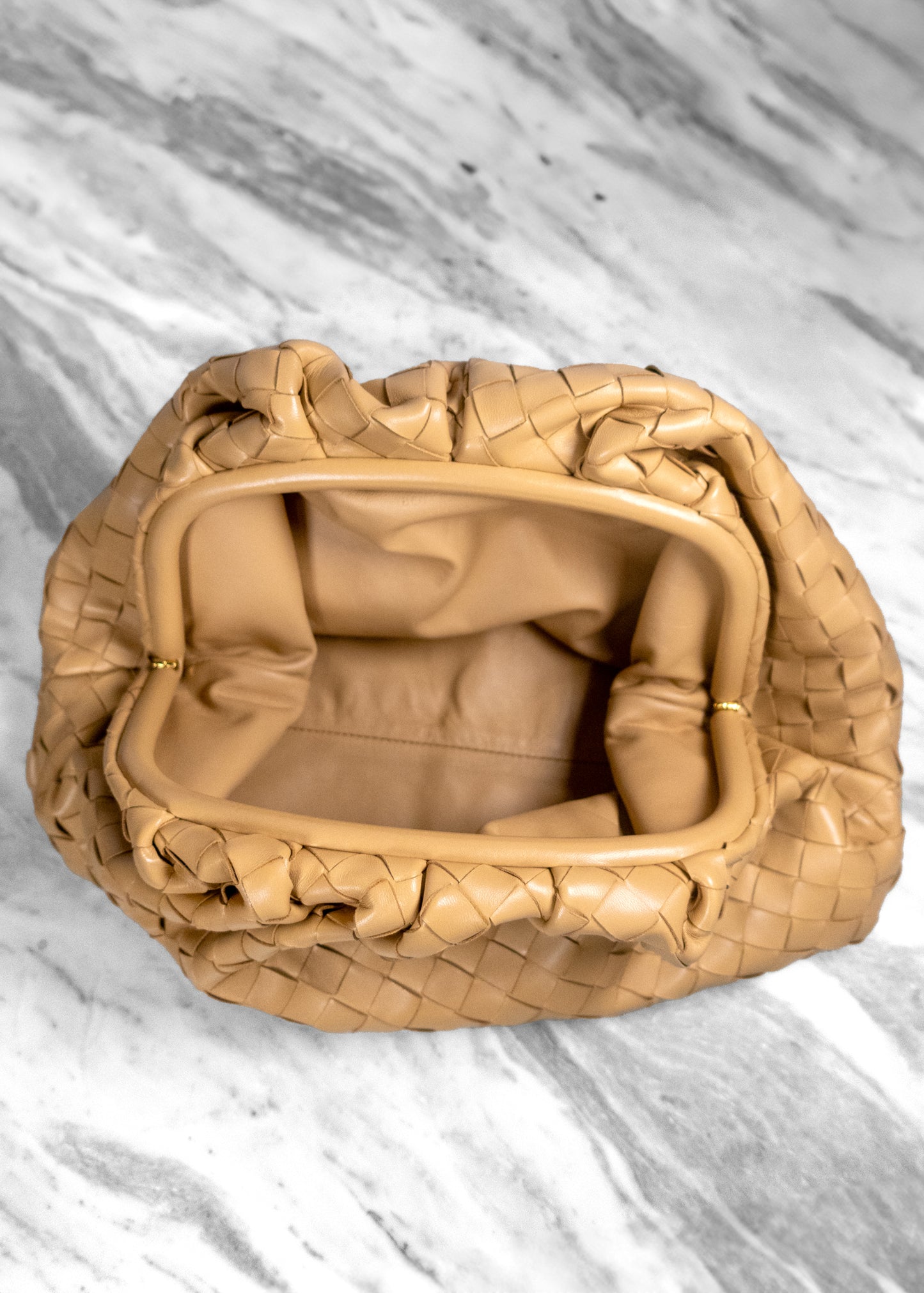 Bottega Veneta Caramel Intrecciato Leather The Pouch Clutch Bag