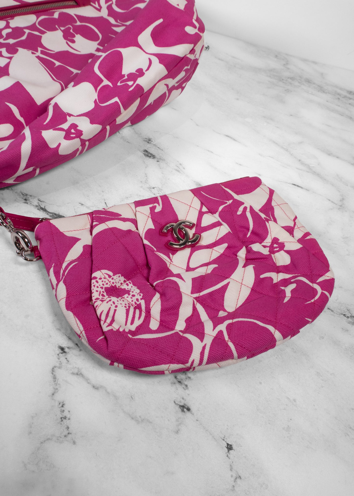 Chanel Camellia Orchid Print Canvas CC In Love Hobo Tote