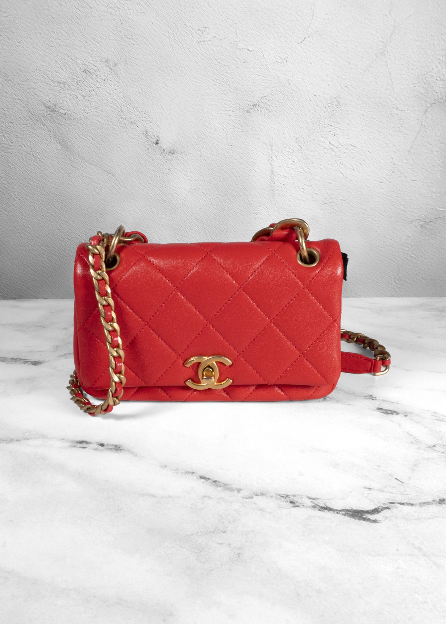 Chanel Small Chain Is More Flap Bag in Red Quilted Lambskin