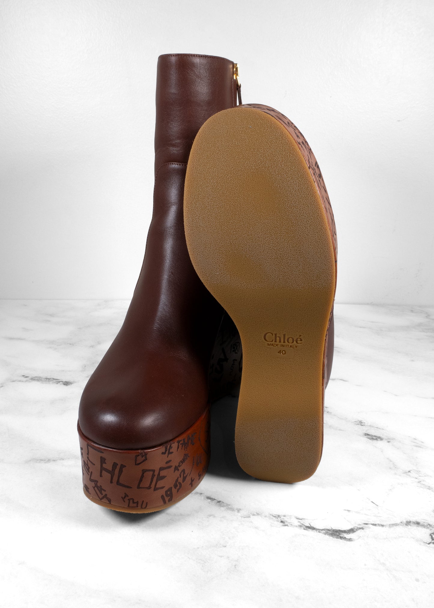 Chloé Noua Graffiti Print Wedge Platform Boots