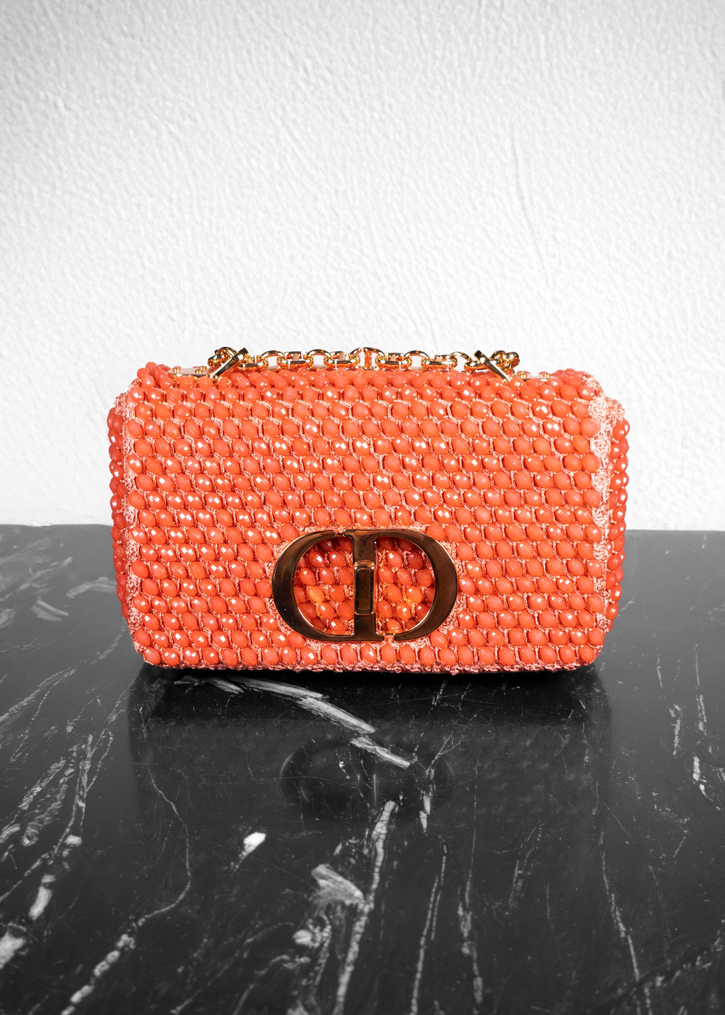 Christian Dior Beaded Coral Caro Bag