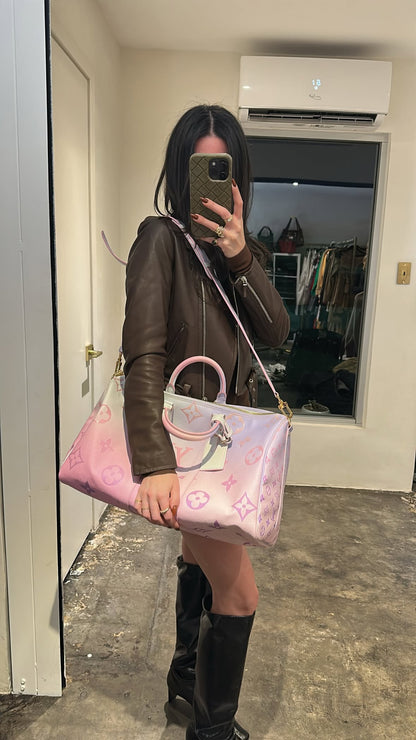 Louis Vuitton Sunrise Pastel Pink And White Gradient Keepall Bandouliere Travel Bag