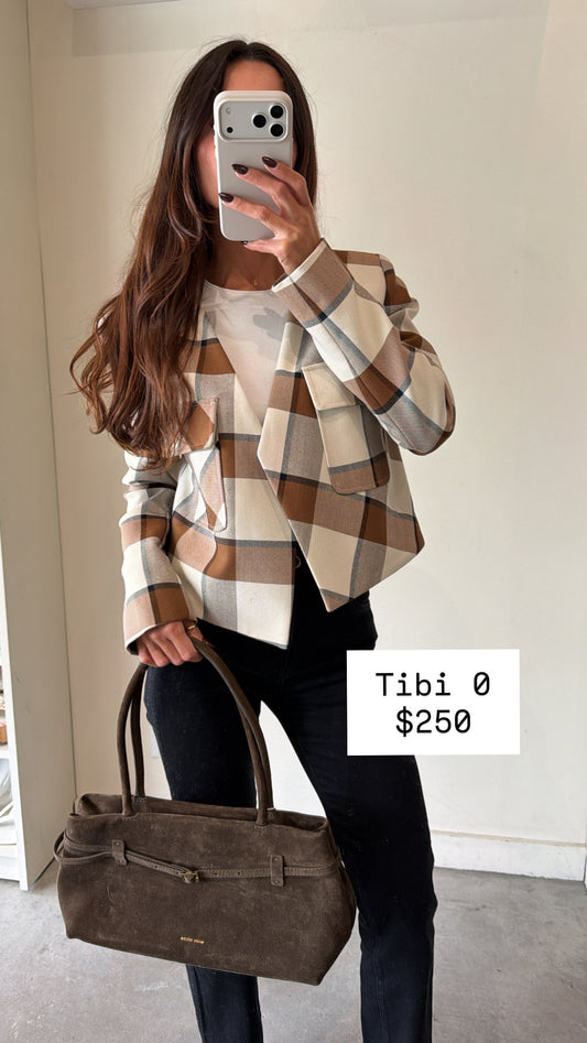Tibi Brown Plaid Open Blazer Size 0