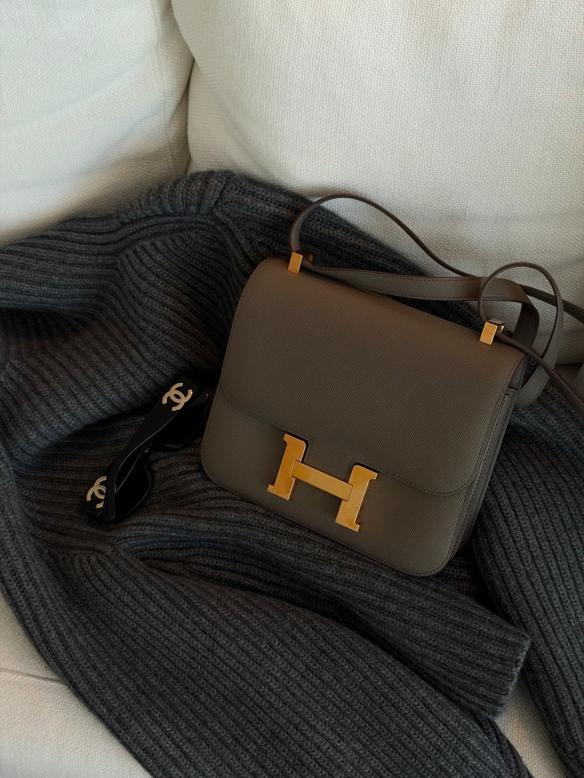 Hermès éToupe Epsom Leather Constance 24 Bag With Gold Hardware