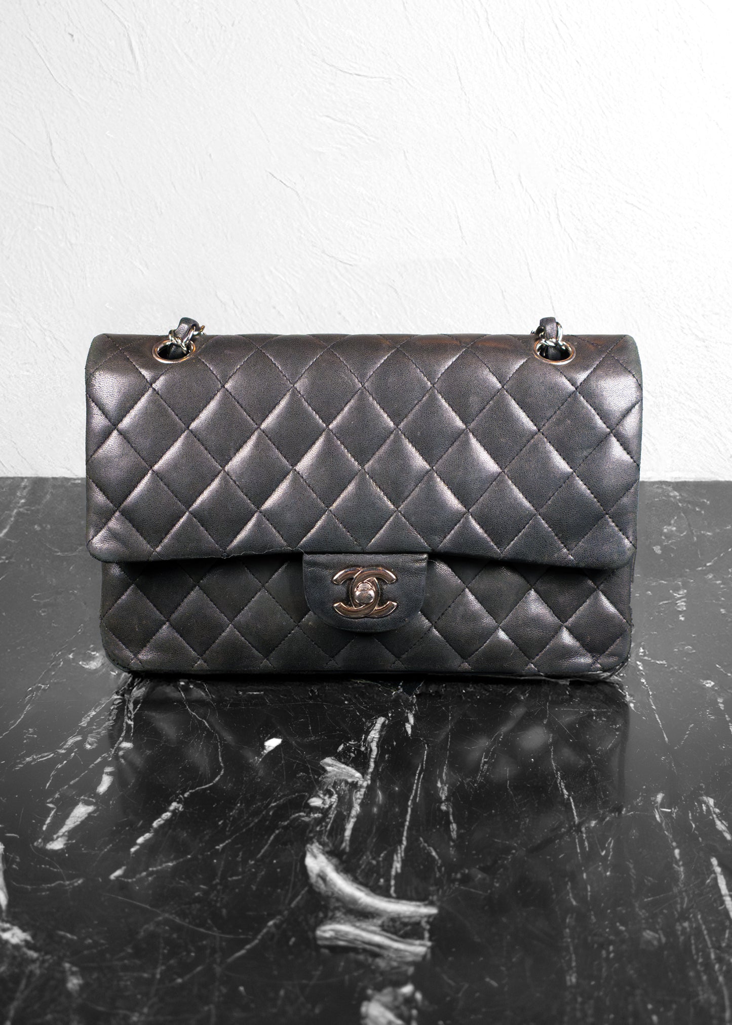 Chanel Black Lambskin Quilted Medium Double Flap