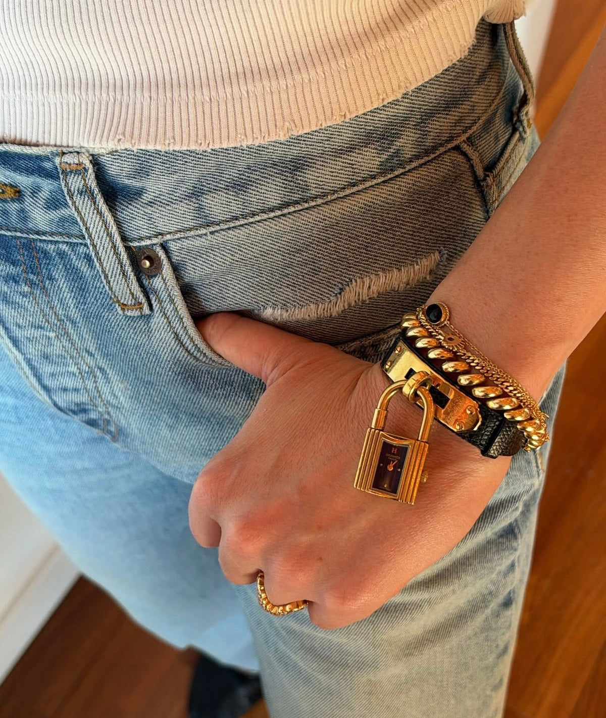 Hermès Vintage Navy Lizard Kelly Lock Watch