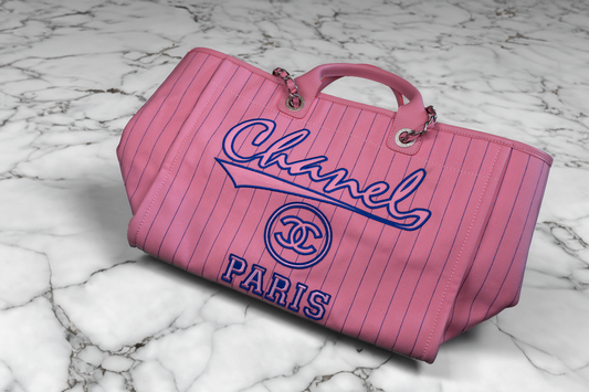 Chanel Canvas Calfskin Striped Medium Deauville Pink Tote