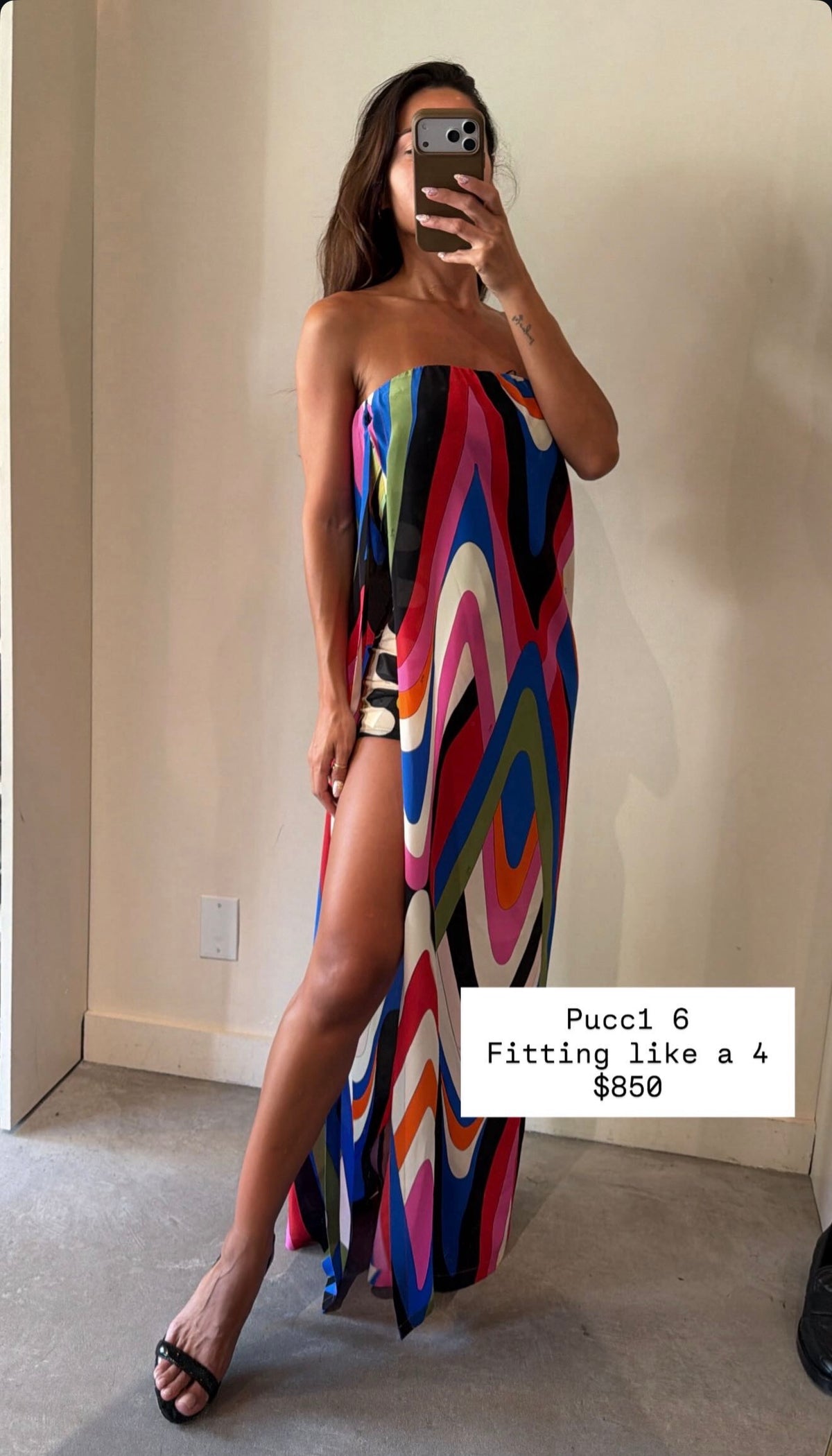 Pucci multicolor strapless long dress with built in romper size 6