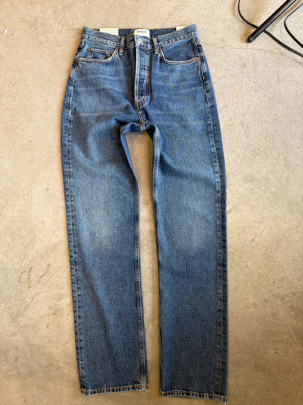 Agolde Blue 90's Pinch Long High Rise Straight Jeans Size 27 Nwt