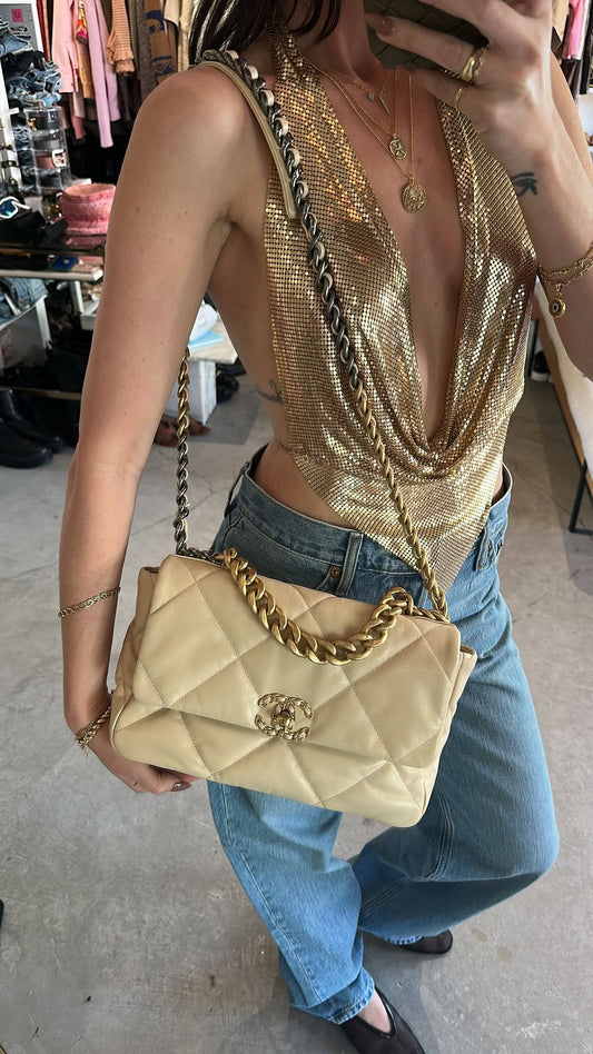 Chanel Nude Leather 19 Two Tone Chain Strap Bag