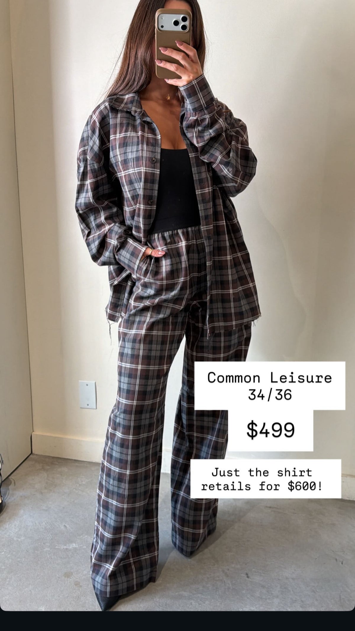 Common Leisure Brown Plaid Set Pants Size 36 And Button Down Size 34