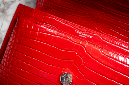 Saint Laurent Sunset Crocodile Embossed Leather Crossbody Bag