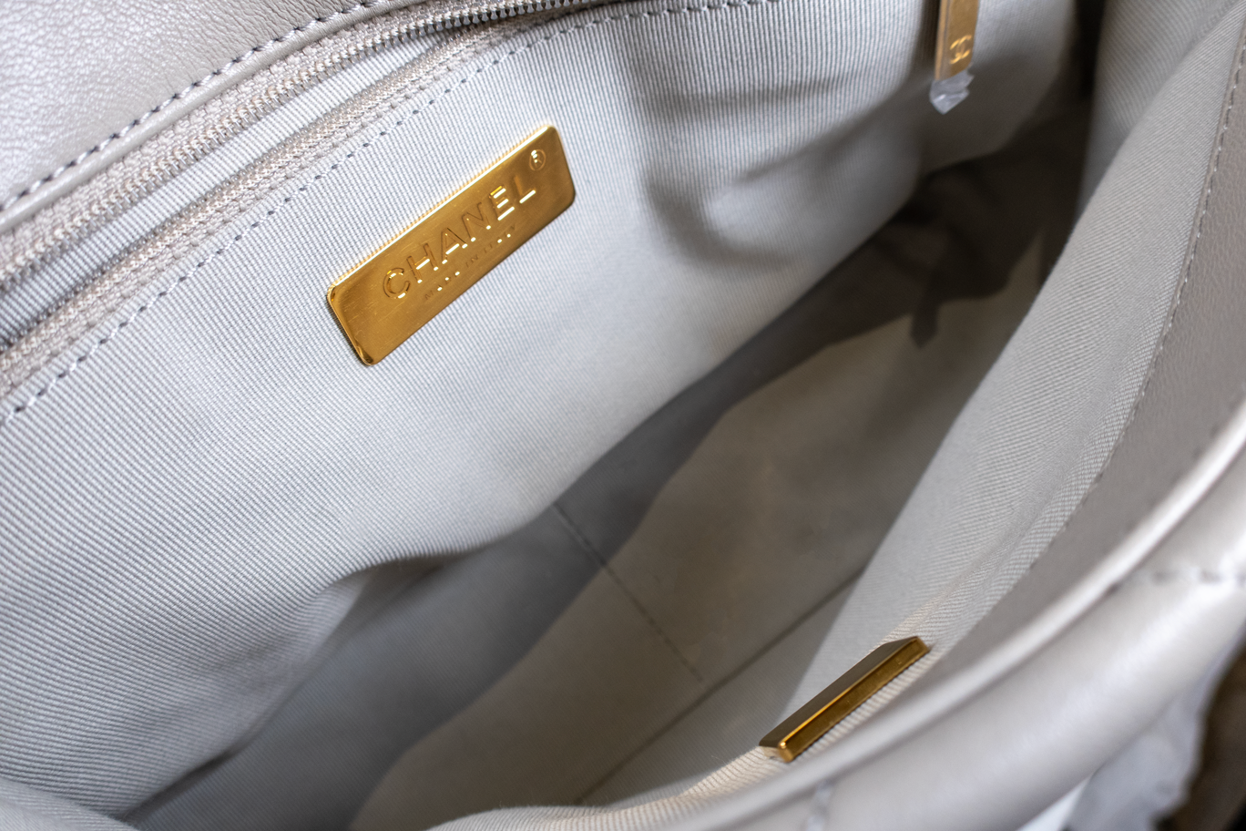 Chanel Lambskin Quilted Large Chanel 19 Flap Grey Shoulder Bag