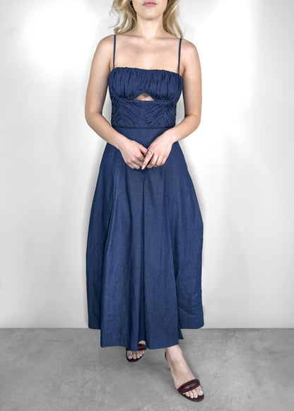 Carolina Herrera Bustier Stretch Denim Midi Dress