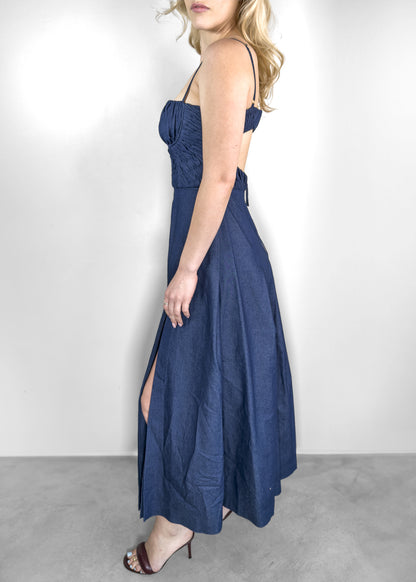 Carolina Herrera Bustier Stretch Denim Midi Dress