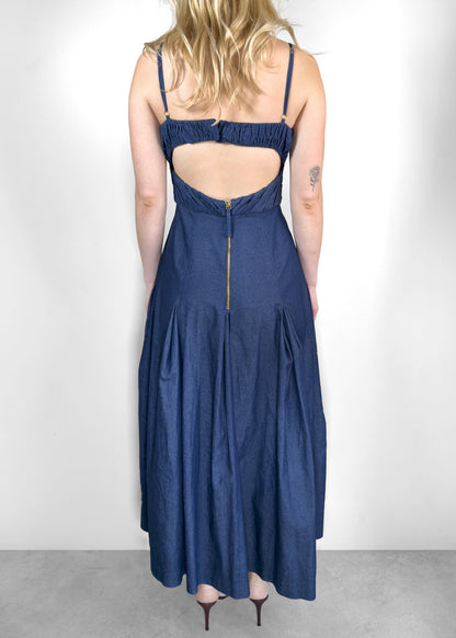 Carolina Herrera Bustier Stretch Denim Midi Dress