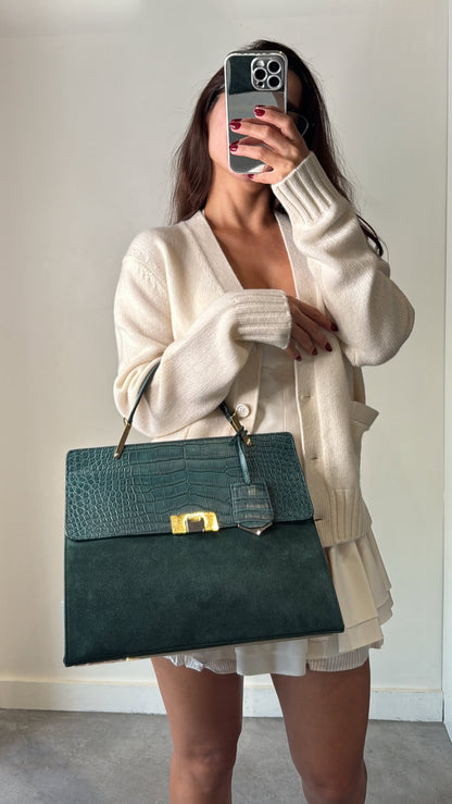 Balenciaga Ostrich-Trimmed Le Dix Zip Cartable Bag