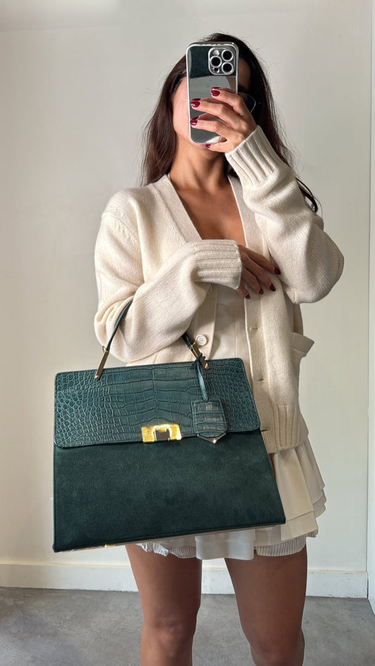 Balenciaga Ostrich-Trimmed Le Dix Zip Cartable Bag