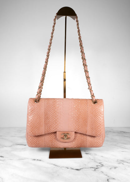 Chanel Pink Python Flap Bag With Gold Hardware