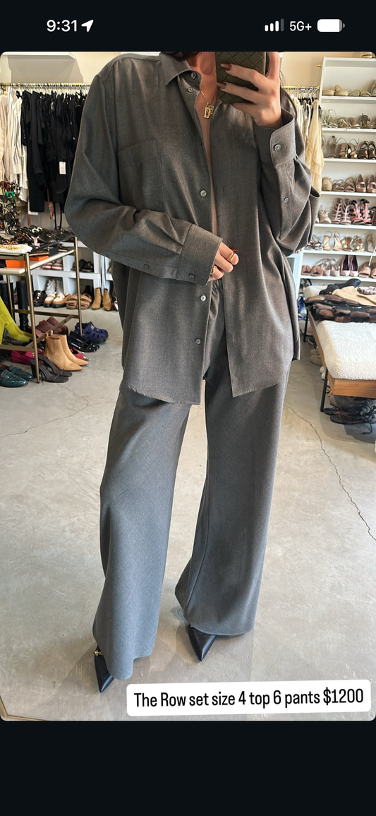 The Row Grey Wool Button Down Shirt And Pant Set Size 6 Pants 4 Shirt