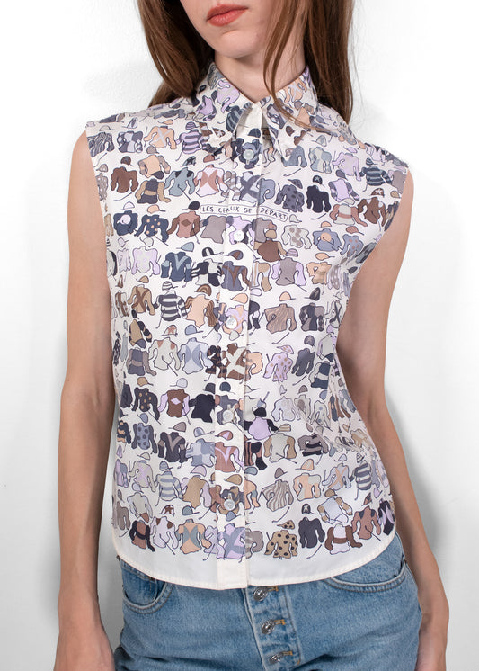 Hermès “Les Choux Se Départ” Sleeveless Blouse