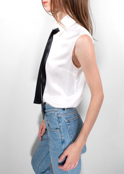Chanel Ivory Silk Sleeveless Button-Up Blouse