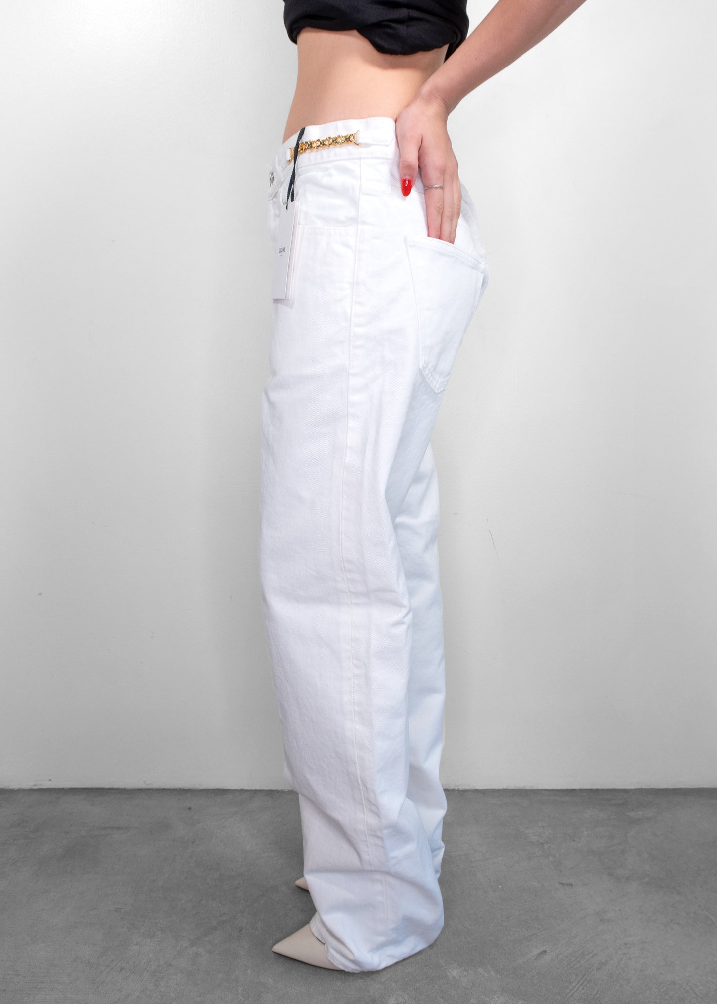 Celine White Chain Detail High-Rise Jeans