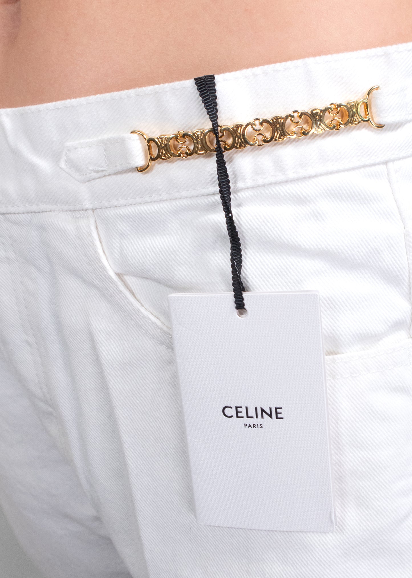 Celine White Chain Detail High-Rise Jeans