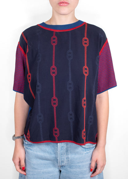 Hermès Navy Chain Print Knit Top