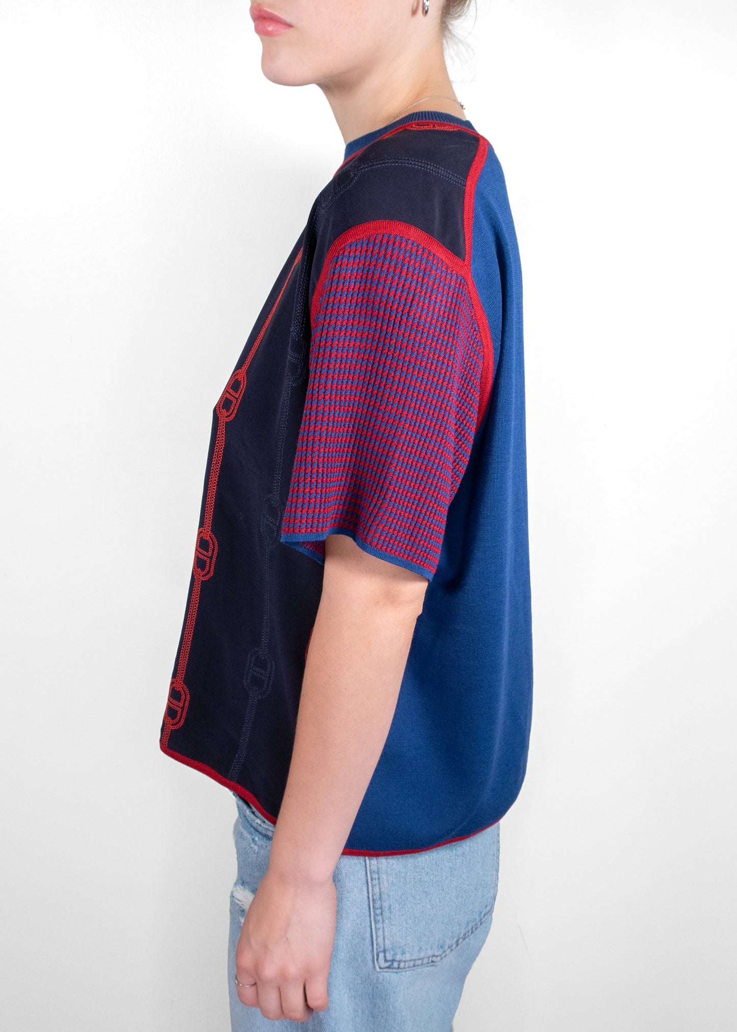 Hermès Navy Chain Print Knit Top