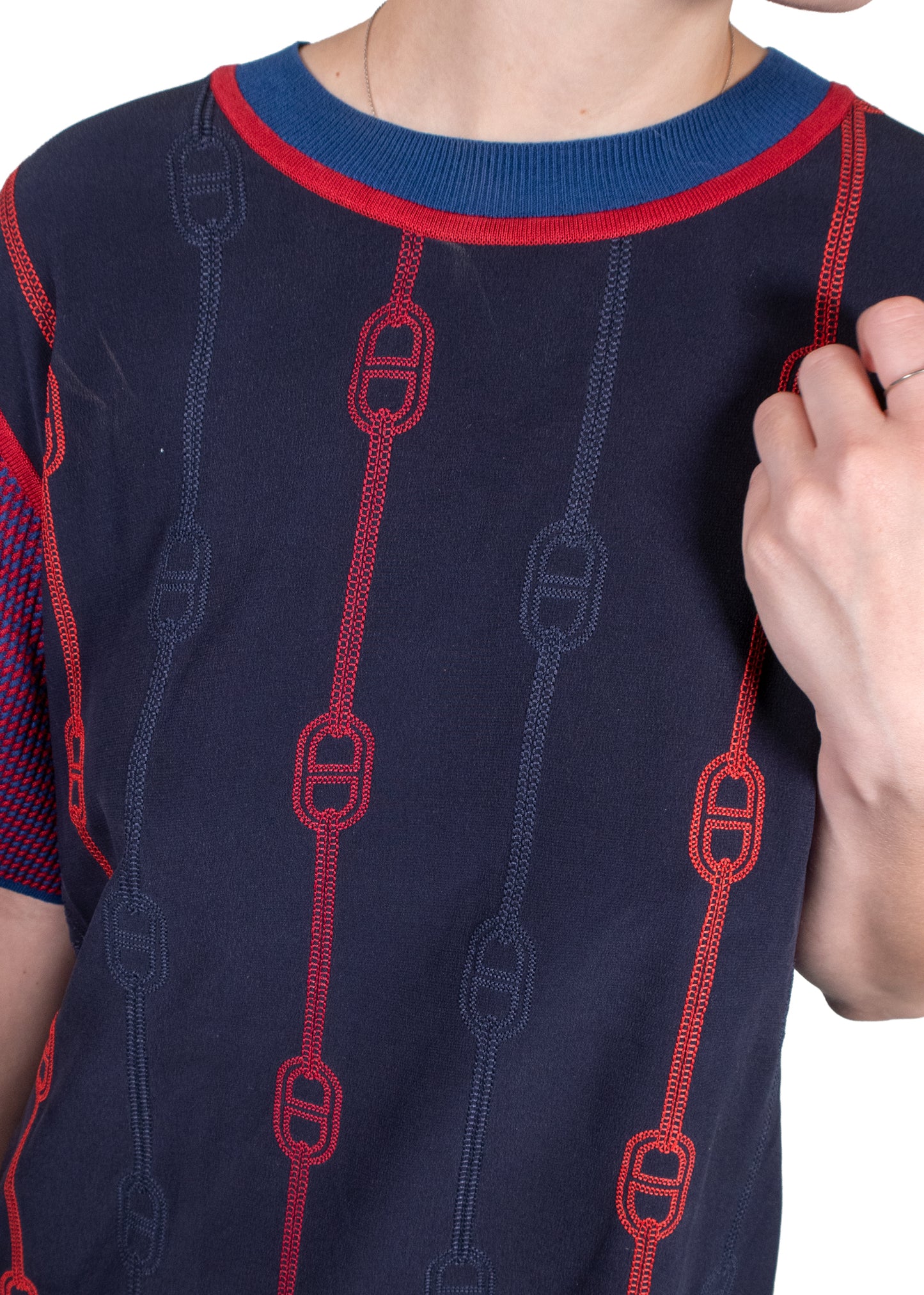 Hermès Navy Chain Print Knit Top