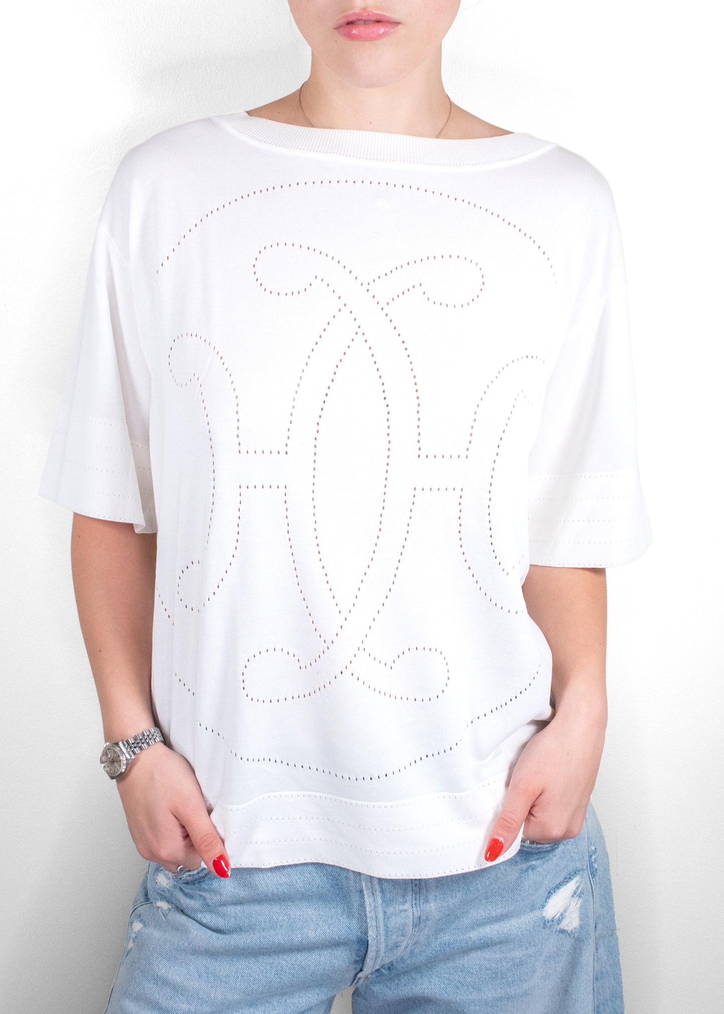 Hermès White Eyelet Logo T-Shirt