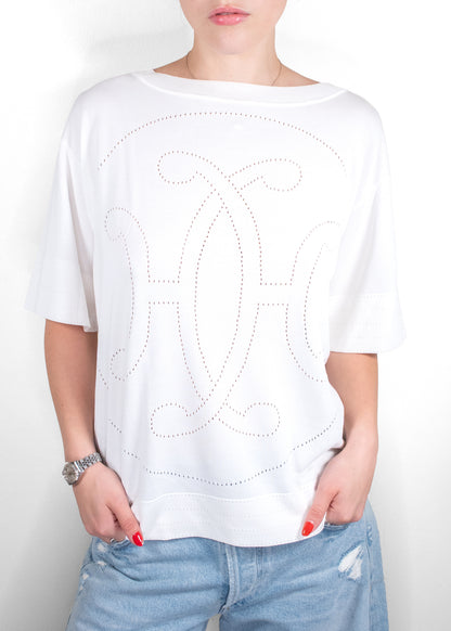 Hermès White Eyelet Logo T-Shirt