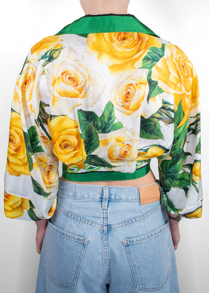 Dolce & Gabbana Yellow Rose Print Tie-Front Blouse