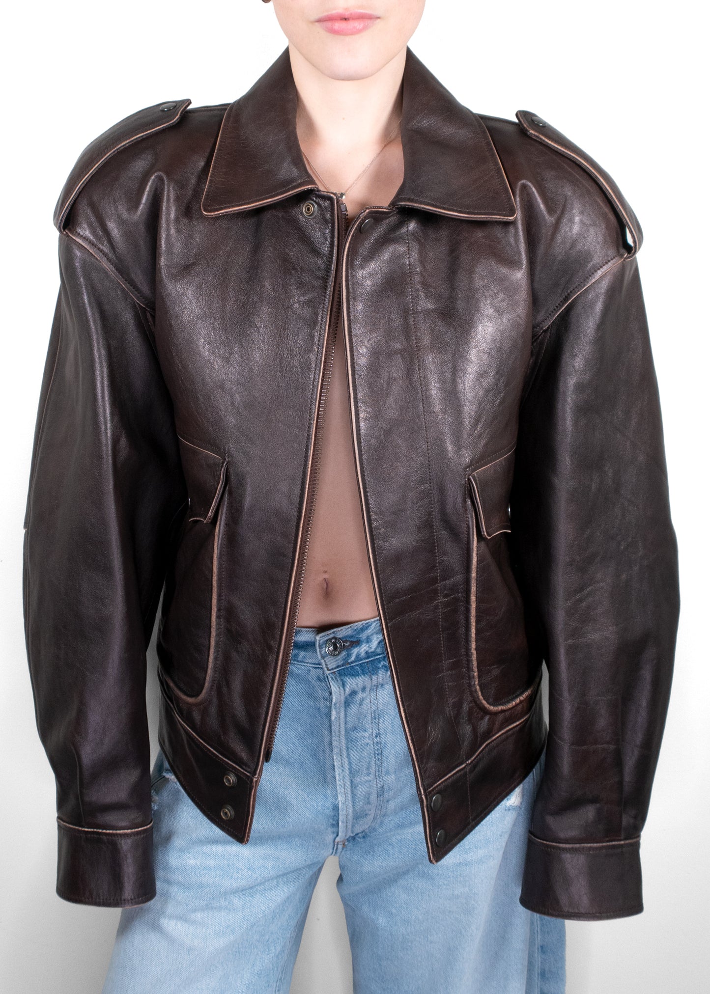 Saint Laurent Dark Brown Leather Bomber Jacket