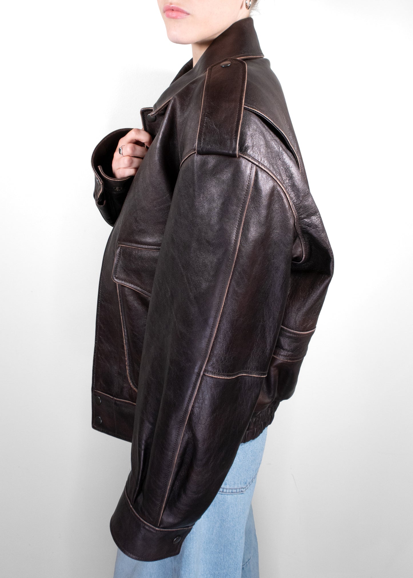 Saint Laurent Dark Brown Leather Bomber Jacket