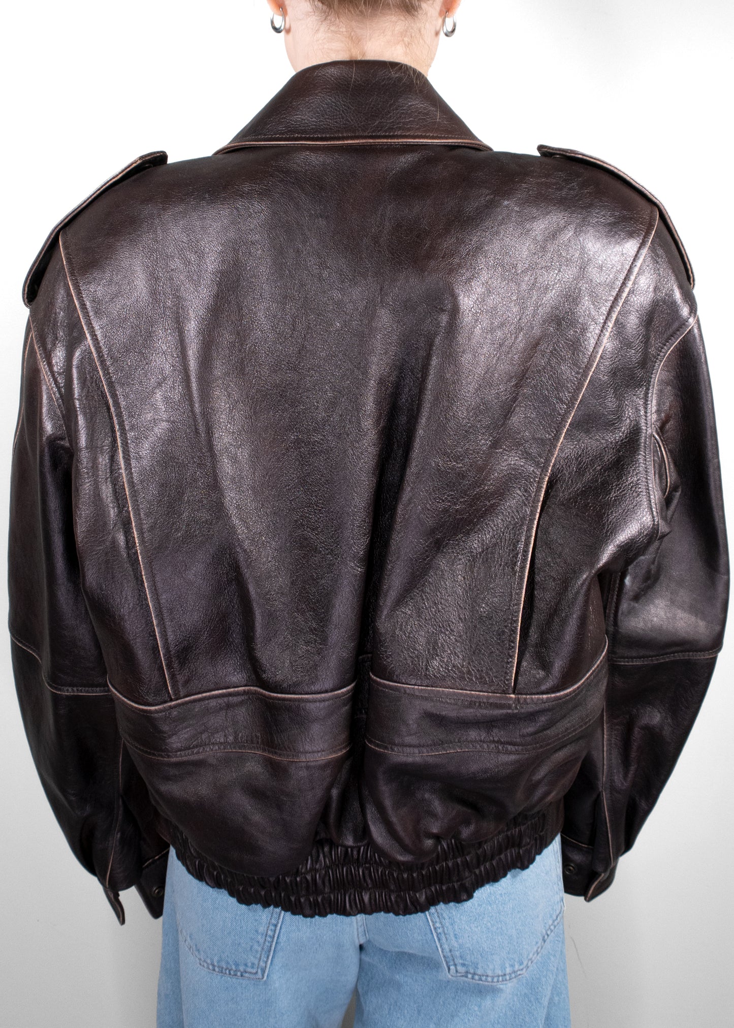 Saint Laurent Dark Brown Leather Bomber Jacket