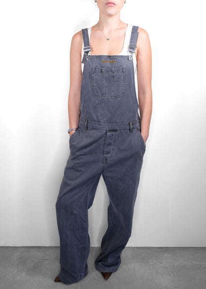 Miu Miu Charcoal Denim Logo Overalls