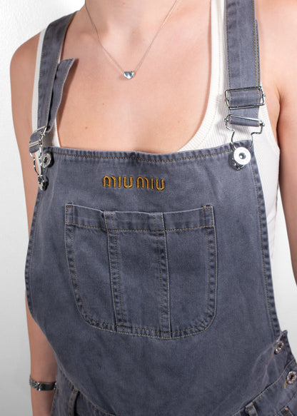 Miu Miu Charcoal Denim Logo Overalls