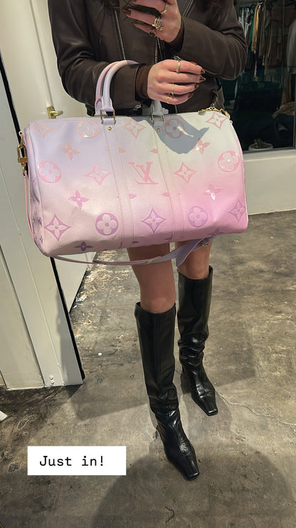 Louis Vuitton Sunrise Pastel Pink And White Gradient Keepall Bandouliere Travel Bag