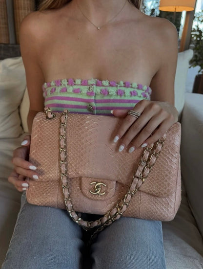 Chanel Pink Python Flap Bag With Gold Hardware