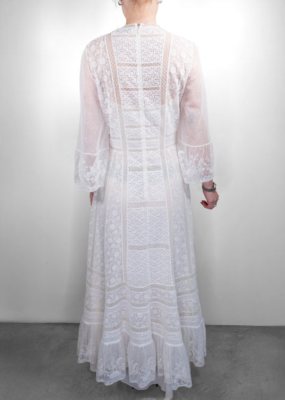 Dior White Embroidered Sheer Lace Maxi Dress