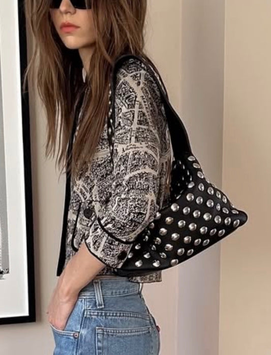 Khaite Black Leather Shoulder Bag With Silver Studs