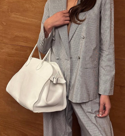 The Row White Leather Margaux Large Bag