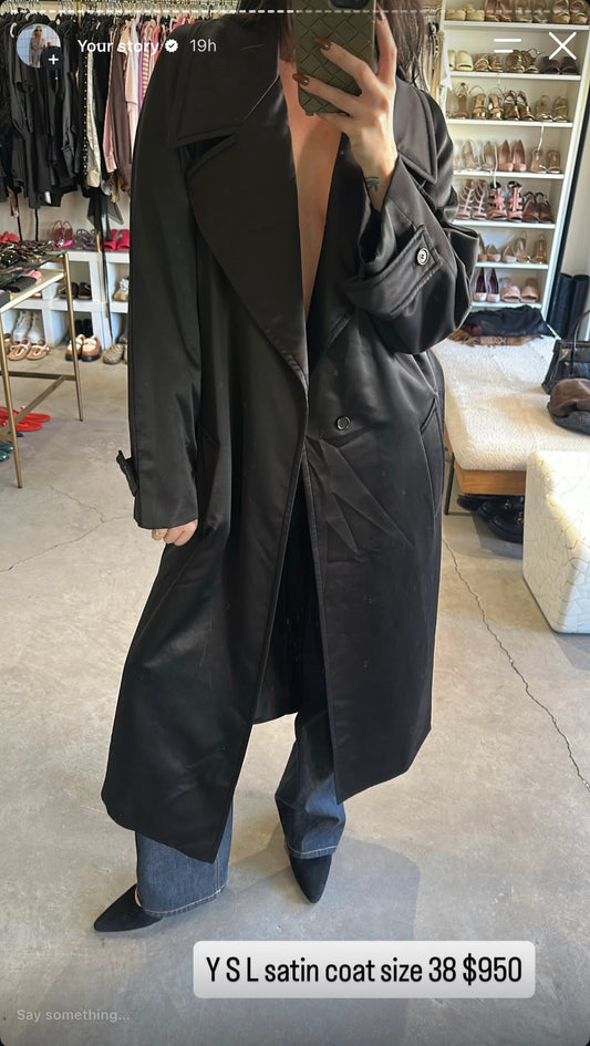 Saint Laurent black satin coat