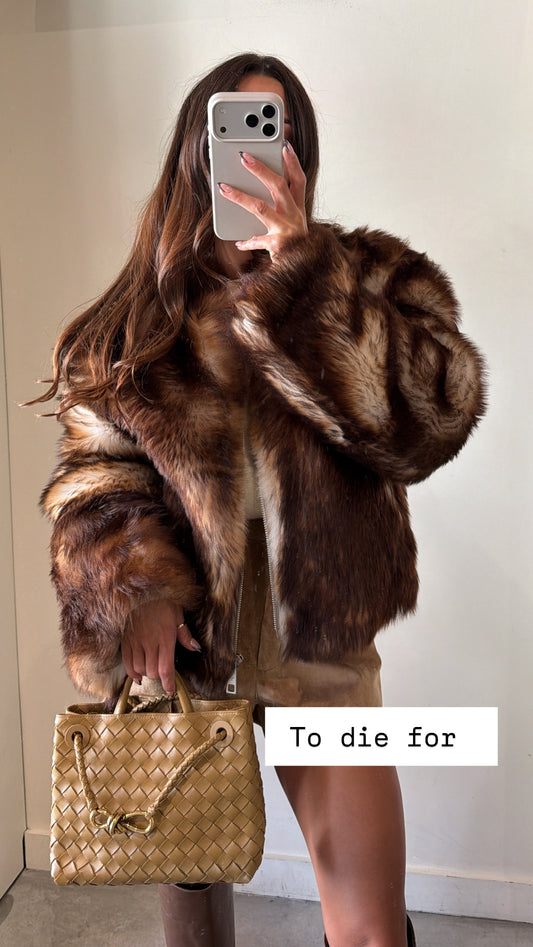 Common Leisure Brown And Cream Fur Jacket With Sheepskin Lining Size 36