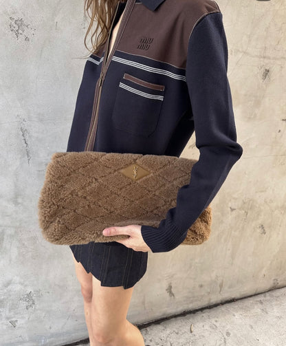 Saint Laurent Sade Large Quilted Shearling Clutch