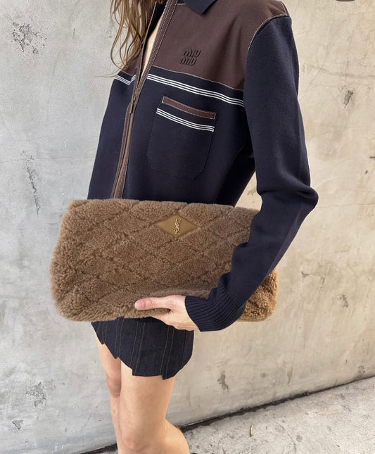 Saint Laurent Sade Large Quilted Shearling Clutch