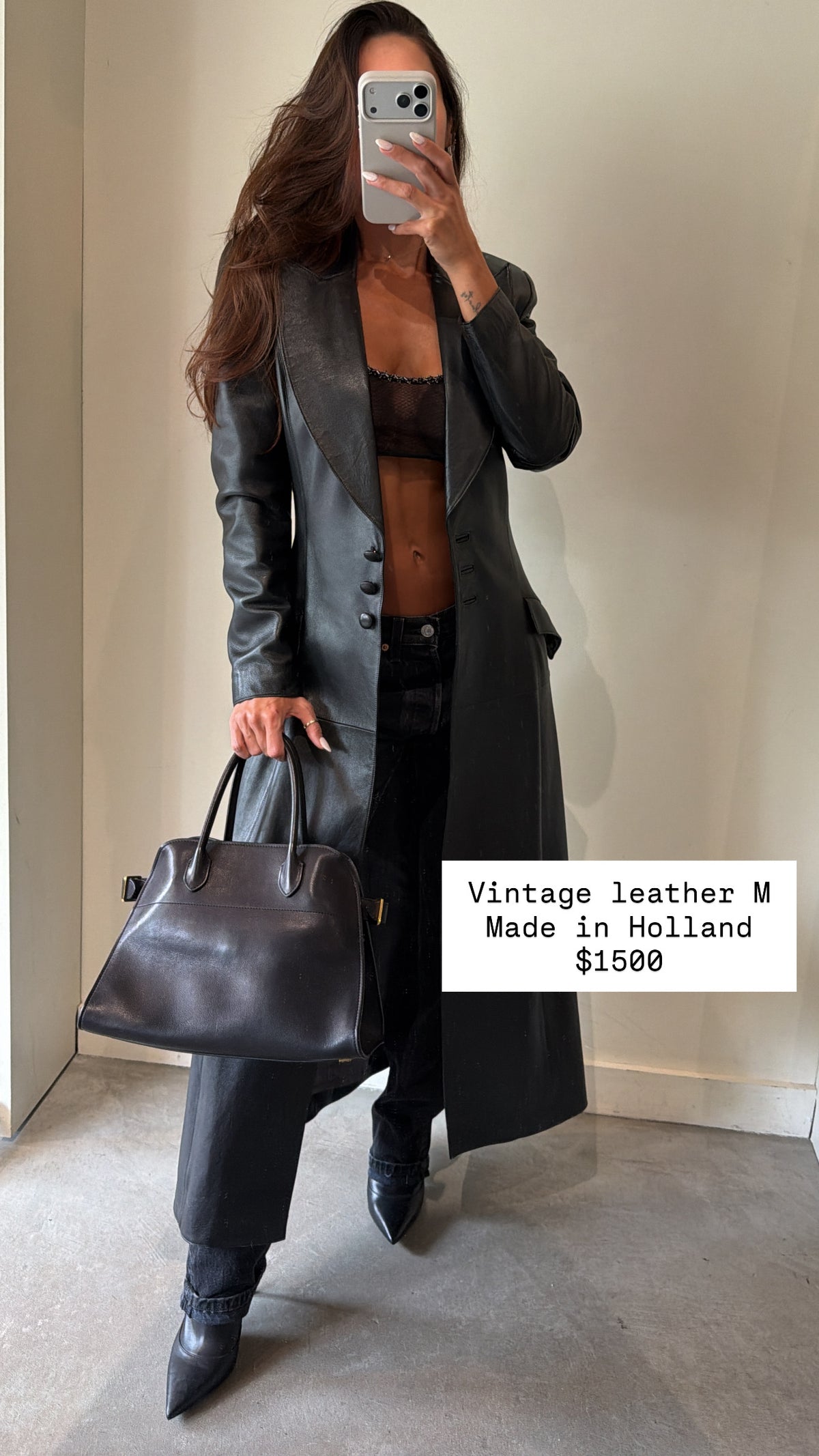 Vintage leather long coat size M
