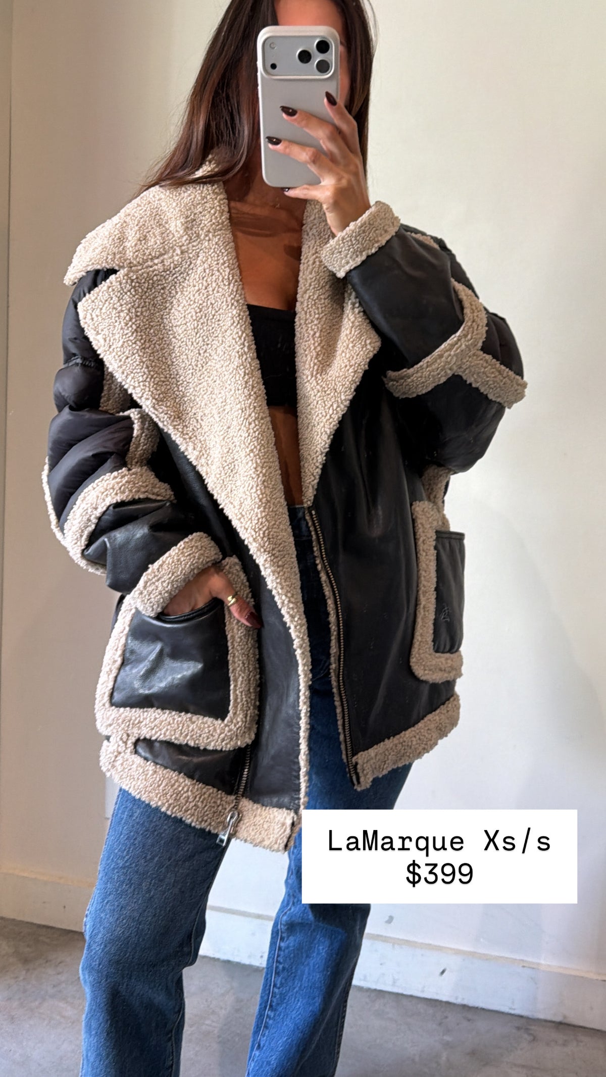 Lamarque Black Leather And Shearling Puffy Jacket Size Xs/s